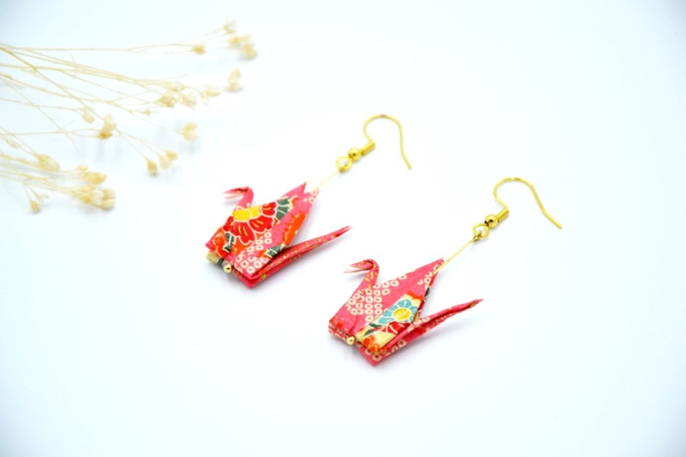 Boucles d'oreilles Origami forme Grue