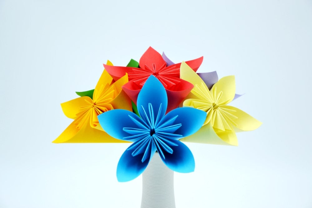 Bouquet de fleurs Origami Mauve Rouge Jaune "Chloé"