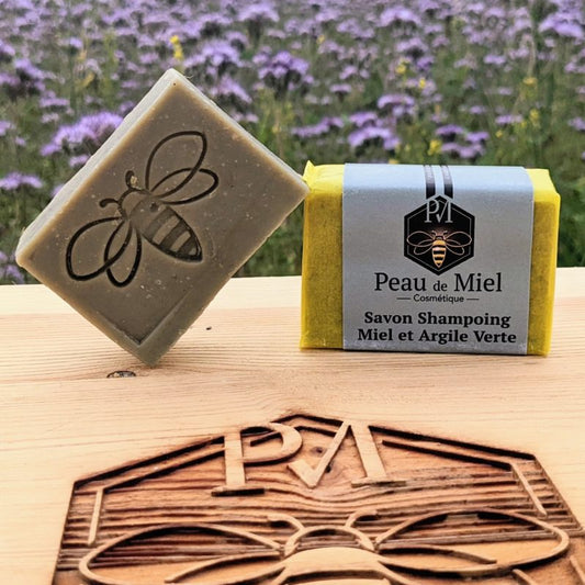 Shampoing savon solide au miel et argile verte