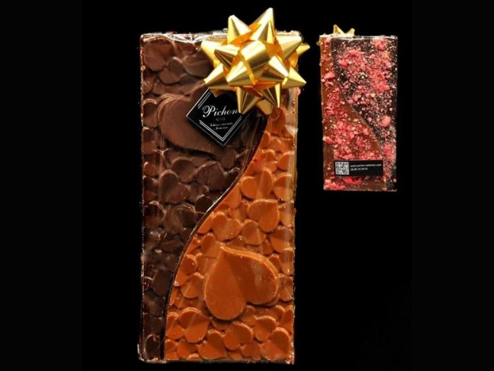 Tablette de Chocolat Noir & Chocolat au Lait - Caramel aux éclats de Praline Rose