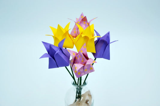 Bouquet de fleurs Origami Violet Jaune Rose "Alice"