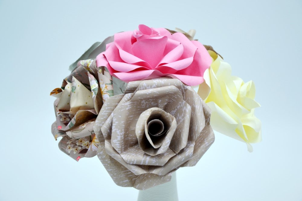 Bouquet de fleurs Origami Rose Beige Marron "Camille"