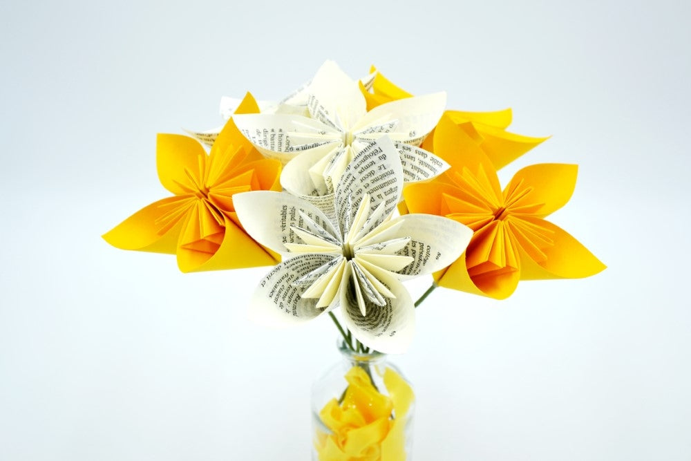 Bouquet de fleurs Origami Blanc Jaune "Florence"