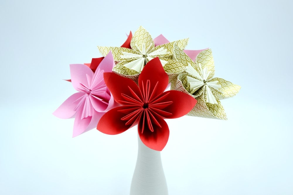 Bouquet de fleurs Origami Rouge Doré Blanc Rose "Jenny"