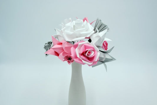 Bouquet de fleurs Origami Rose Blanc Gris "Julie"
