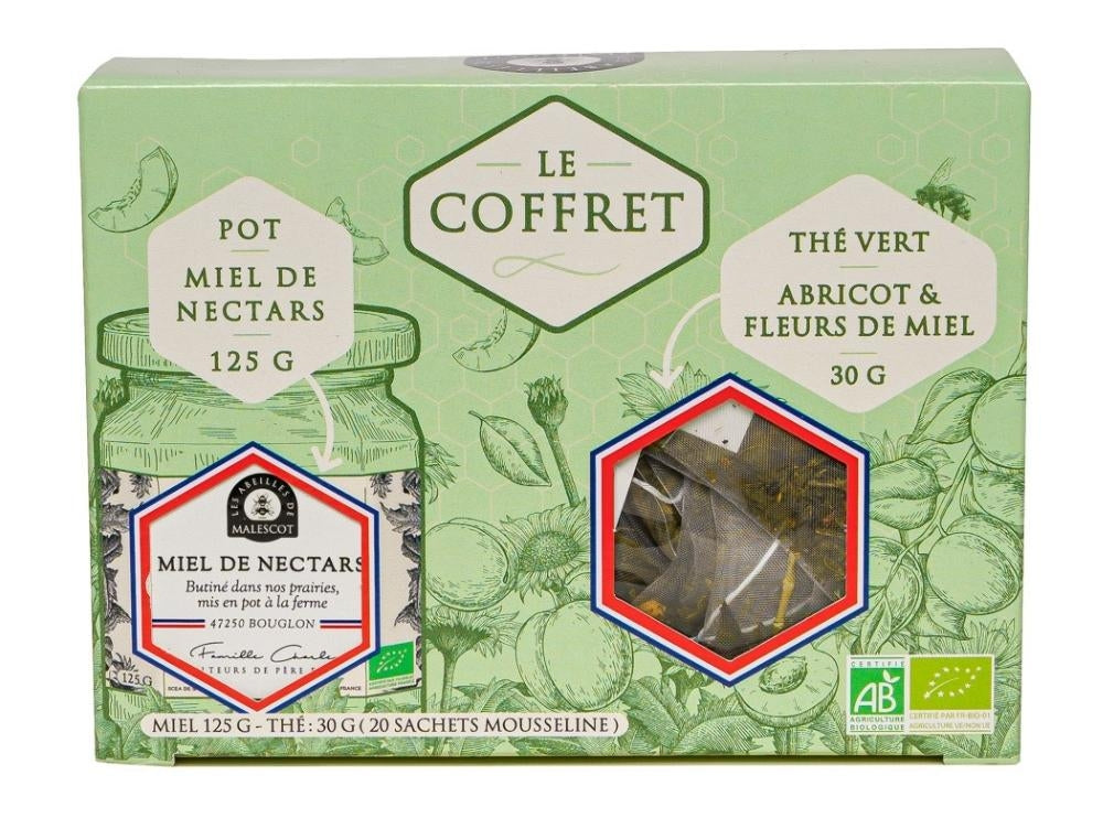 Coffret Thé Vert Abricot-Fleurs de miel (Sachets) & Miel de Nectars